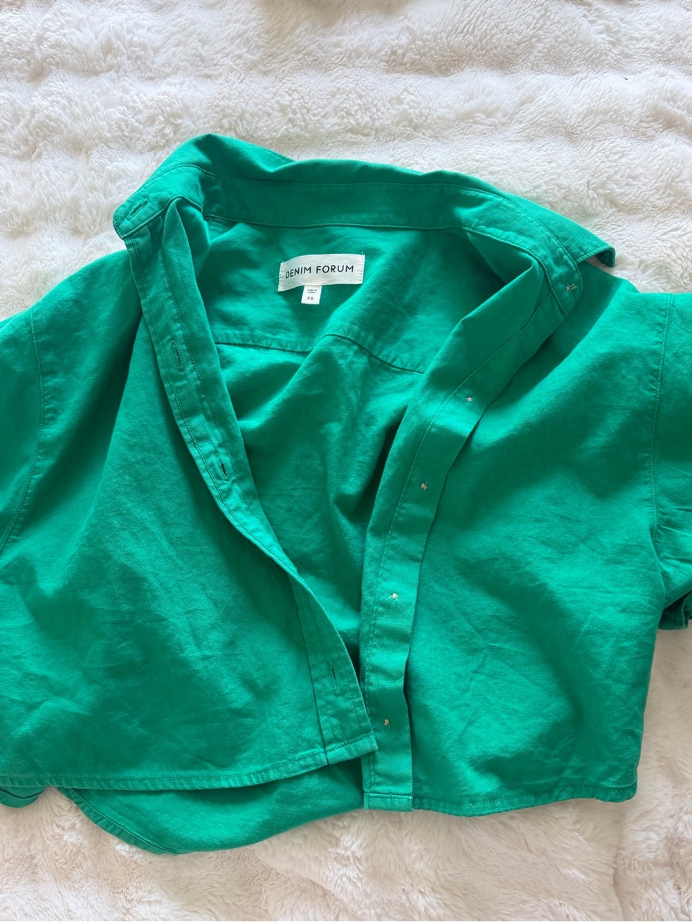 Aritzia Denim Forum Kelly Green Cropped Button-Up Shirt XS